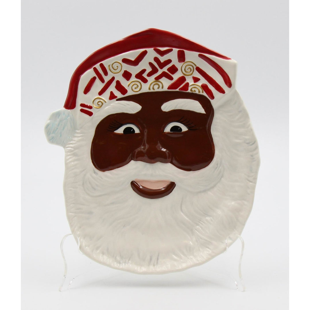 Ceramic African American Santa Plates Set of 2 9in Kitchen and Image 2