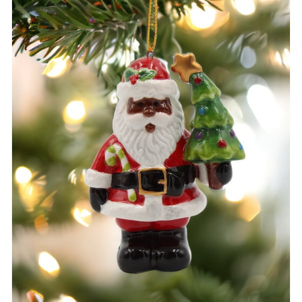 Ceramic African American Santa Claus Christmas Tree Ornament 3" Gift Image 1