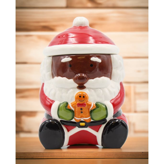 Ceramic African American Santa Claus Holding Gingerbread Candy Box 5 in Image 2