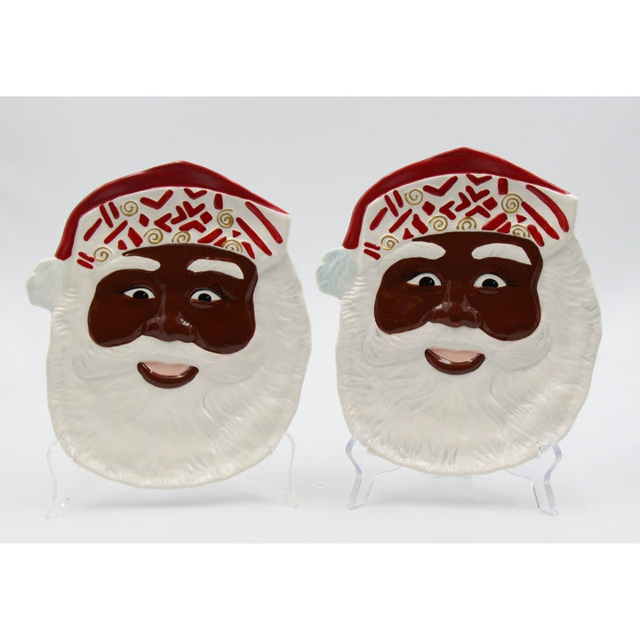 Ceramic African American Santa Plates Set of 2 9in Kitchen and Image 3