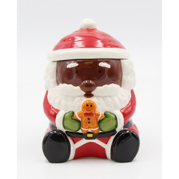 Ceramic African American Santa Claus Holding Gingerbread Candy Box 5 in Image 3