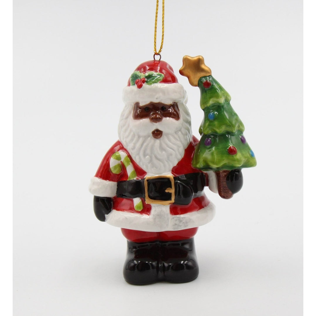 Ceramic African American Santa Claus Christmas Tree Ornament 3" Gift Image 3