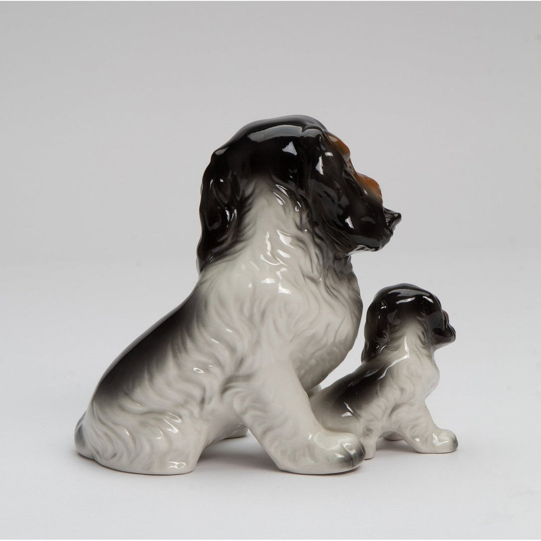 Ceramic Cocker Spaniel Dog and Puppy Figurine Black and White 5.75 Inch Decor Image 3