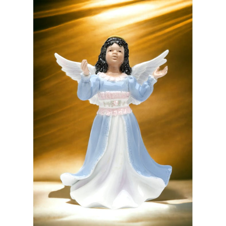 Ceramic African American Angel Girl Figurine 6.25x5x8.25 Home Gift Image 1