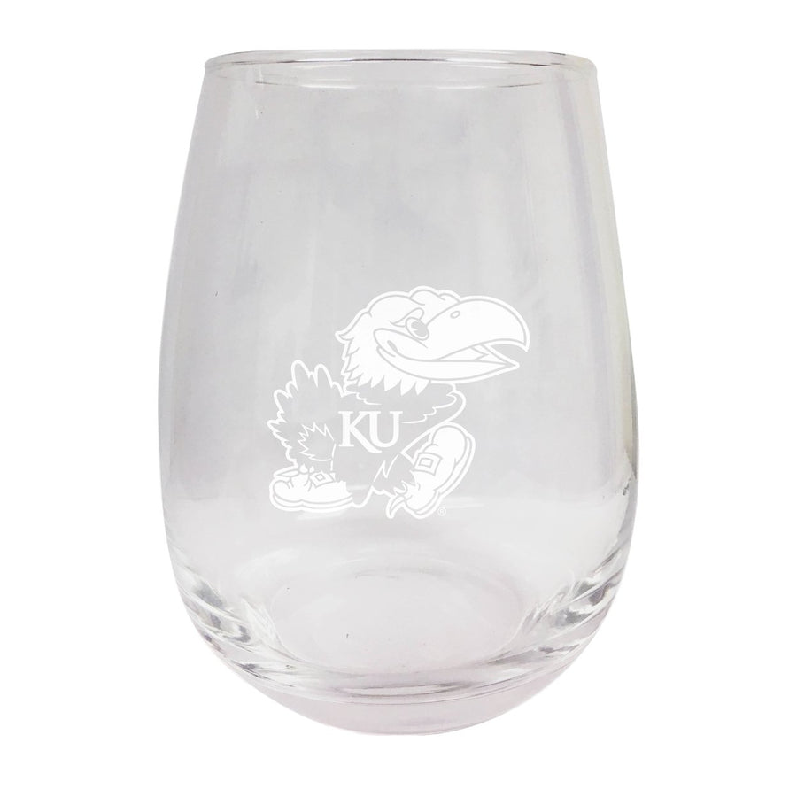 Kansas Jayhawks NCAA 15 oz Laser-Engraved Stemless Wine Glass - Perfect for Alumni and Fans Image 1