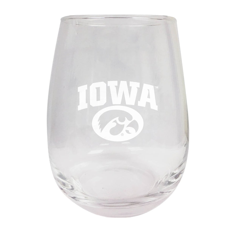 Iowa Hawkeyes Etched Stemless Wine Glass Image 1