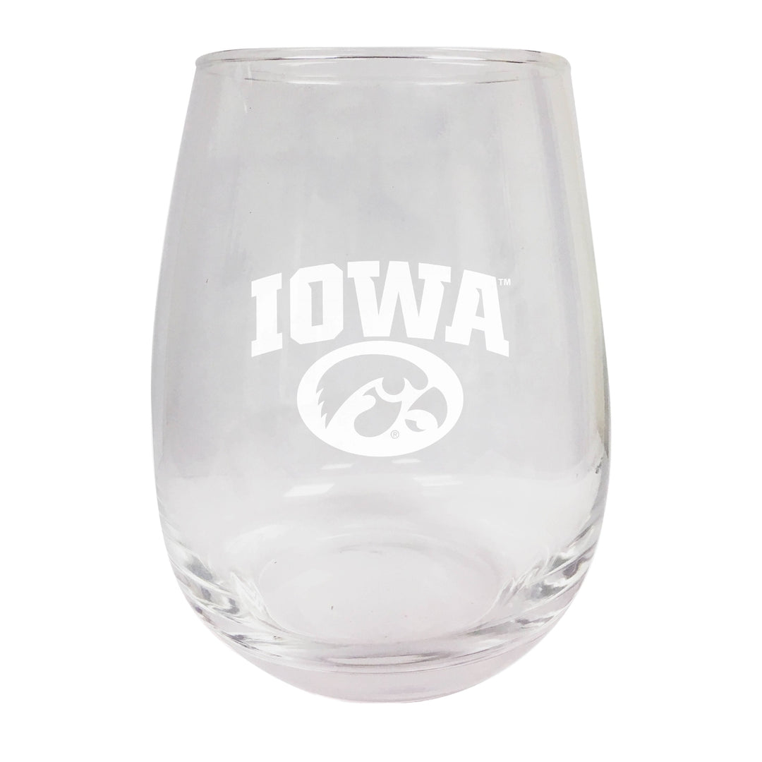 Iowa Hawkeyes NCAA 15 oz Laser-Engraved Stemless Wine Glass - Perfect for Alumni and Fans Image 1