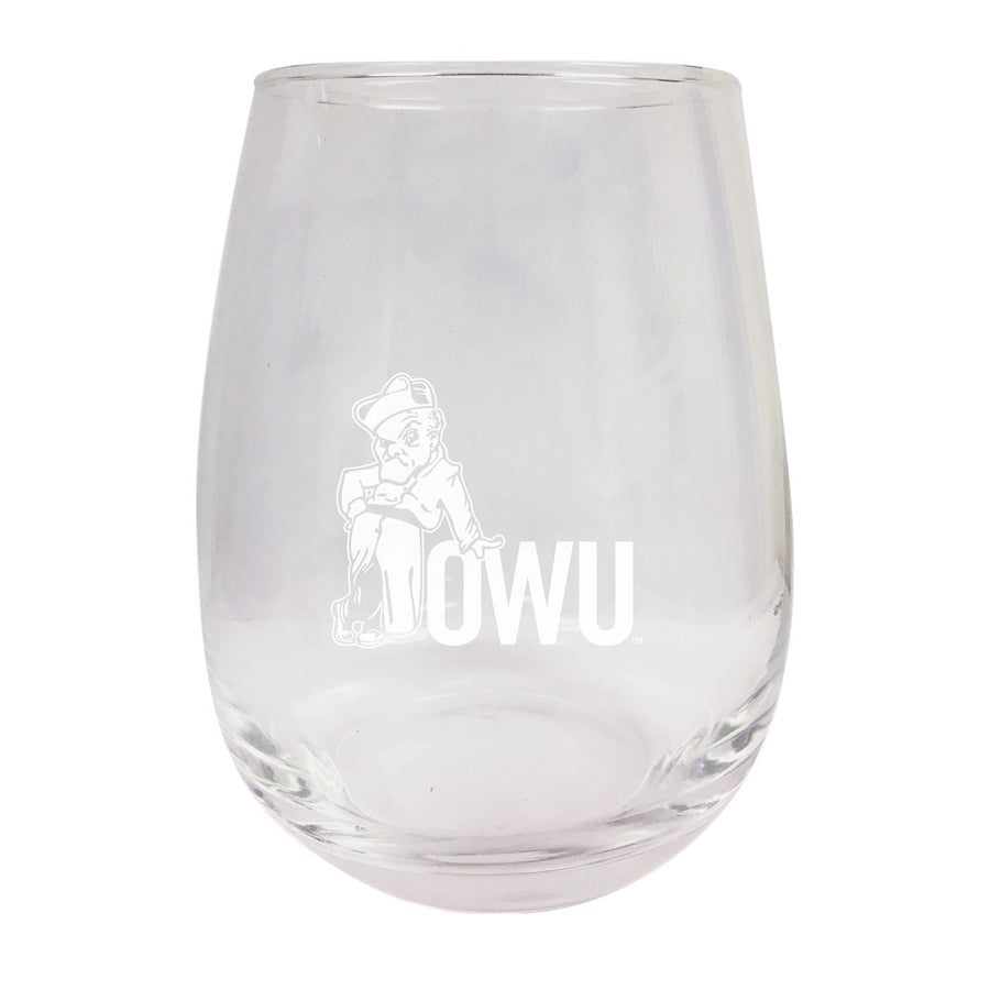 Ohio Wesleyan University NCAA 15 oz Laser-Engraved Stemless Wine Glass - Perfect for Alumni and Fans Image 1