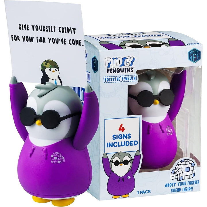 Pudgy Penguins Positive Affirmation Sign Card Holder Purple Desk Decor Good Vibes Image 1