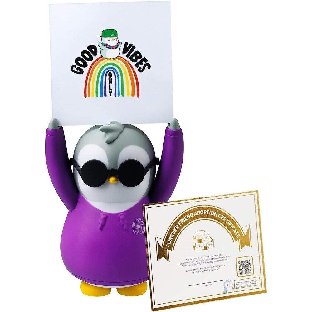 Pudgy Penguins Positive Affirmation Sign Card Holder Purple Desk Decor Good Vibes Image 2