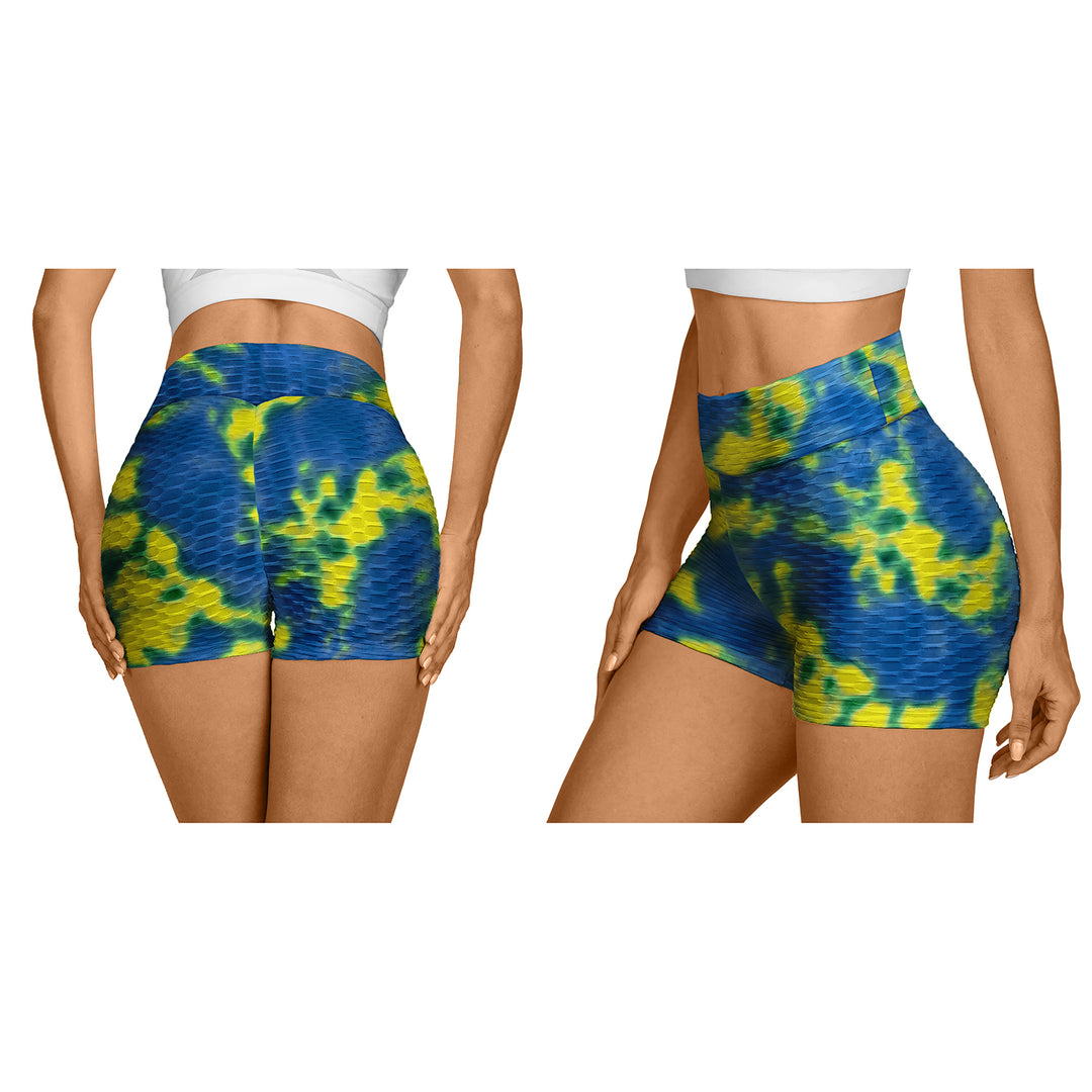 4-Pack Womens High-Waisted Biker Shorts Tummy Control Anti-Cellulite Gym Running Tie-Dye Bottoms Image 3