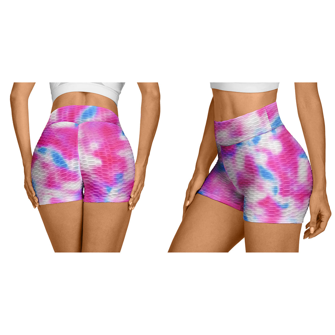 4-Pack Womens High-Waisted Biker Shorts Tummy Control Anti-Cellulite Gym Running Tie-Dye Bottoms Image 4