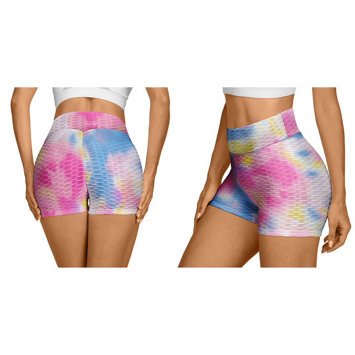 4-Pack Womens High-Waisted Biker Shorts Tummy Control Anti-Cellulite Gym Running Tie-Dye Bottoms Image 6
