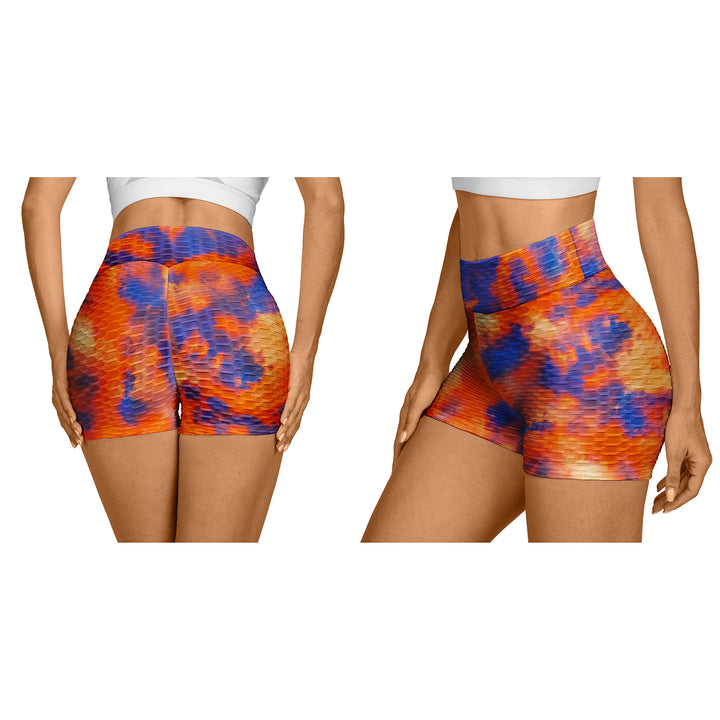 4-Pack Womens High-Waisted Biker Shorts Tummy Control Anti-Cellulite Gym Running Tie-Dye Bottoms Image 8