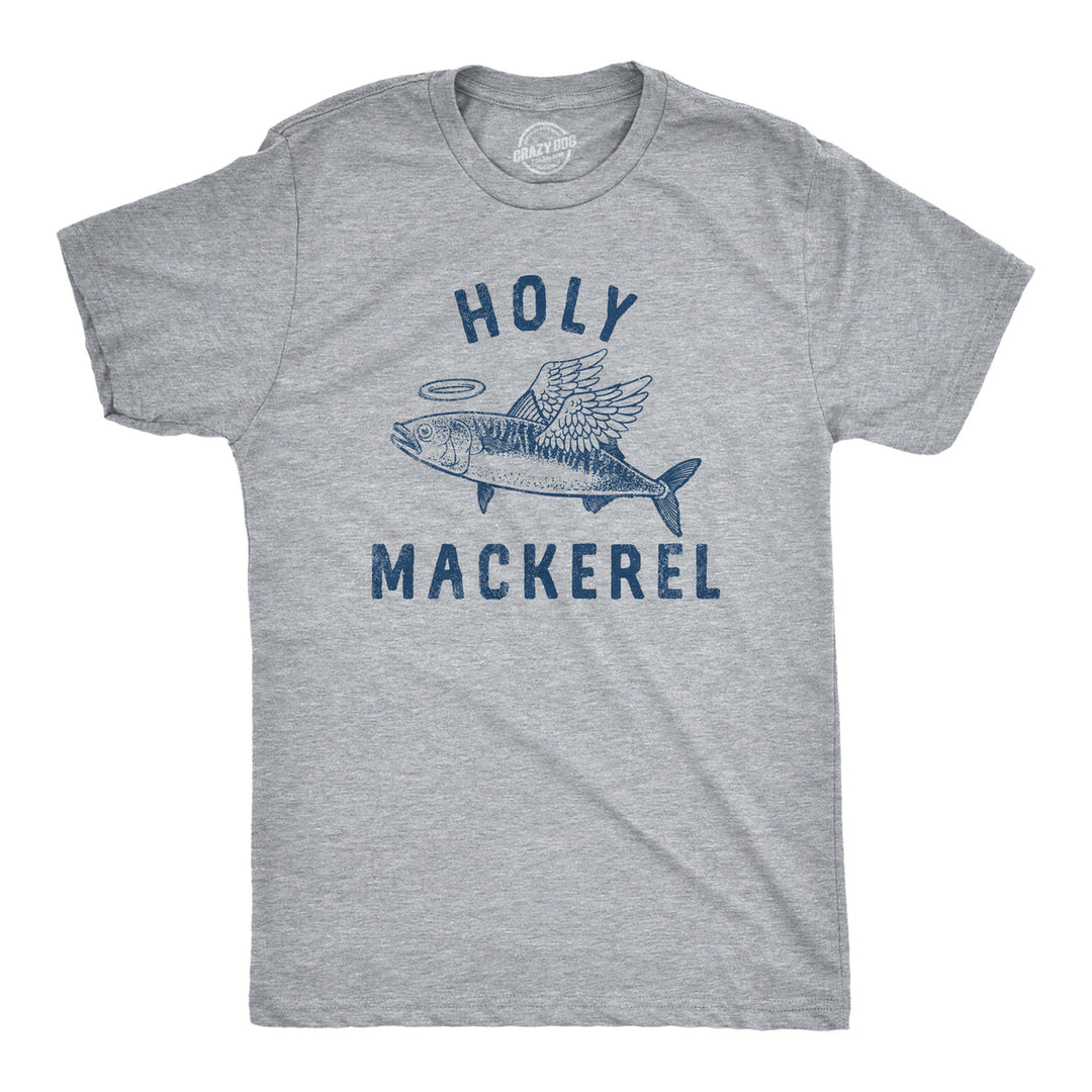 Mens Holy Mackerel T Shirt Funny Angel Halo Blessed Fish Saying Joke Tee For Guys Image 1