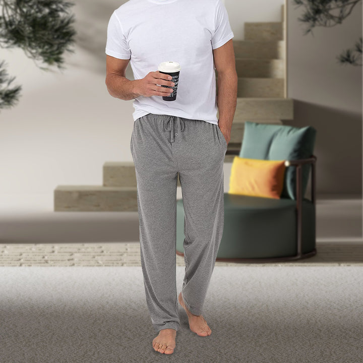 3-Pack Mens Solid Sleep Pajama Pants with Drawstring Jersey Knit Soft Straight-Fit Lounge Trousers Image 4