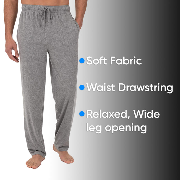 3-Pack Mens Solid Sleep Pajama Pants with Drawstring Jersey Knit Soft Straight-Fit Lounge Trousers Image 6