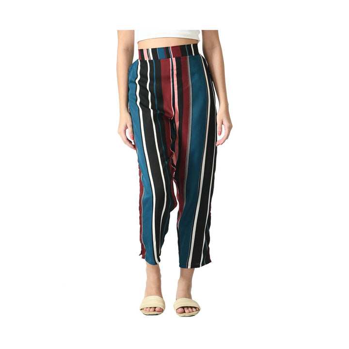 3-Pack Womens Cotton Palazzo Pants Striped Print Soft and Comfortable Western Style Regular Fit Ladies Trouser Image 6
