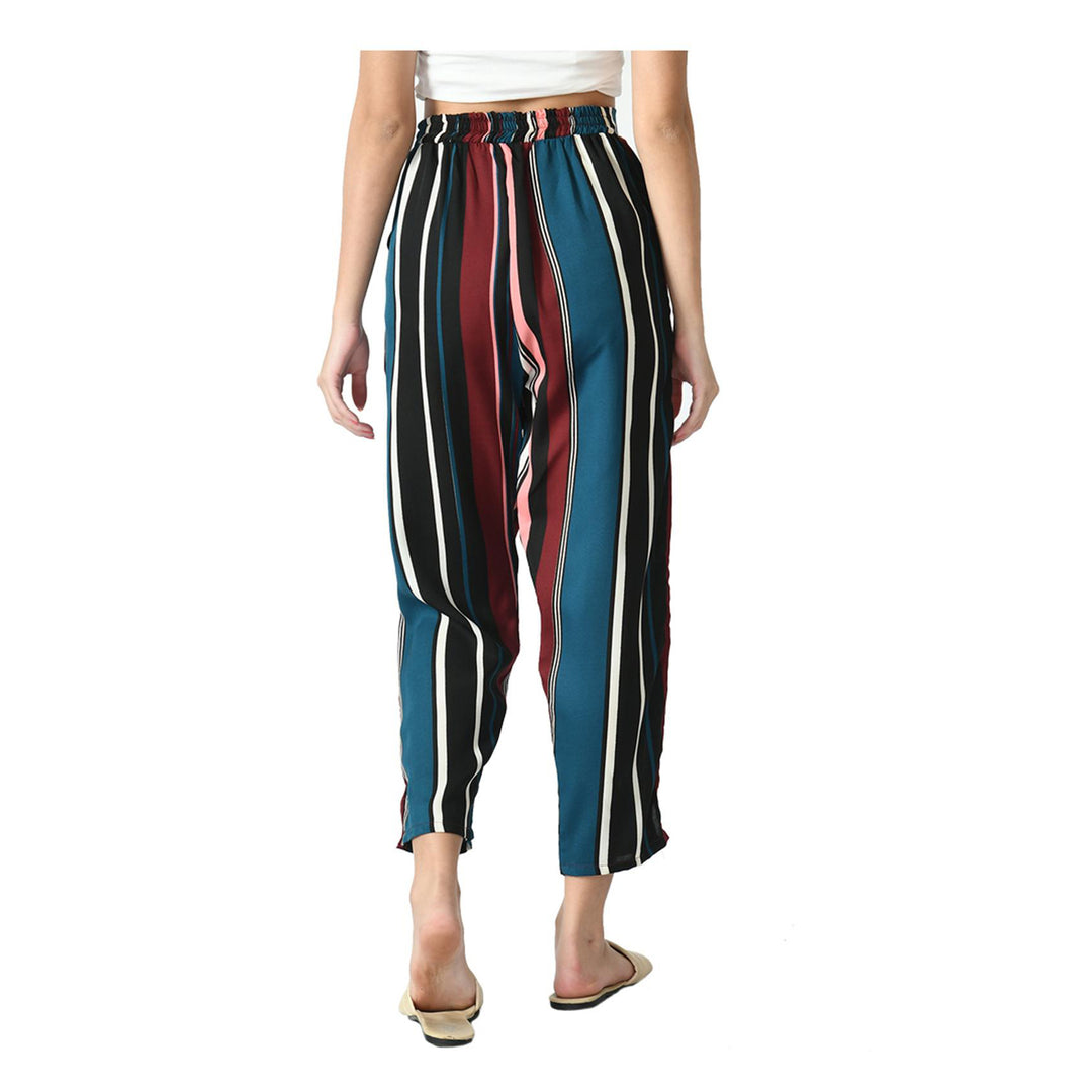 3-Pack Womens Cotton Palazzo Pants Striped Print Soft and Comfortable Western Style Regular Fit Ladies Trouser Image 7