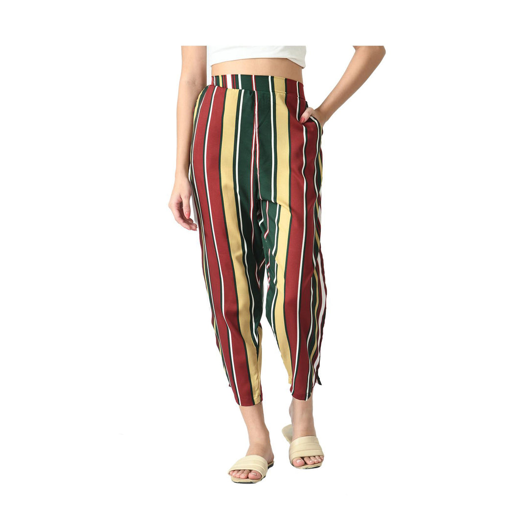 3-Pack Womens Cotton Palazzo Pants Striped Print Soft and Comfortable Western Style Regular Fit Ladies Trouser Image 8