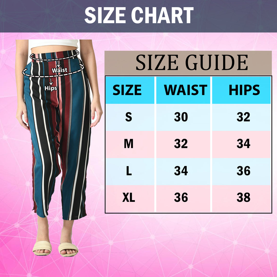 3-Pack Womens Cotton Palazzo Pants Striped Print Soft and Comfortable Western Style Regular Fit Ladies Trouser Image 12