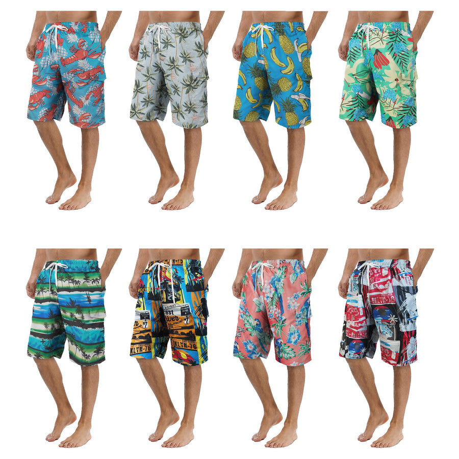 2-Pack Mens Quick Dry Printed Cargo Swim Shorts With Pockets Regular Flex Bathing Board Suits and Trunks Image 1