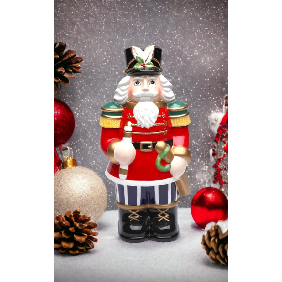 Ceramic Nutcracker Cookie Jar 7x6x14.75 Kitchen Christmas Gift Image 1