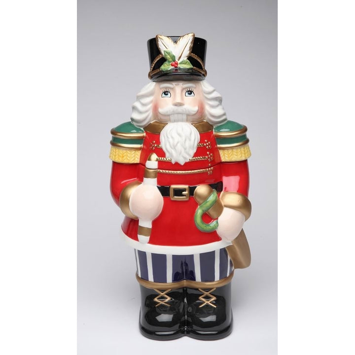 Ceramic Nutcracker Cookie Jar 7x6x14.75 Kitchen Christmas Gift Image 3