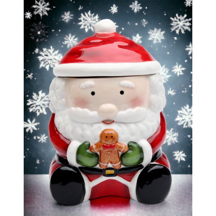 Ceramic Santa Cookie Jar with Gingerbread Man 5in Holiday Gift Image 1