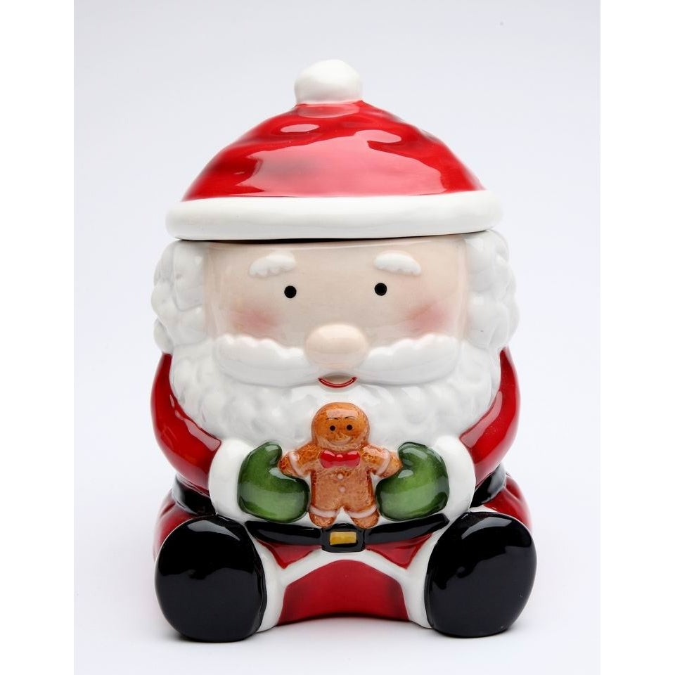 Ceramic Santa Cookie Jar with Gingerbread Man 5in Holiday Gift Image 2