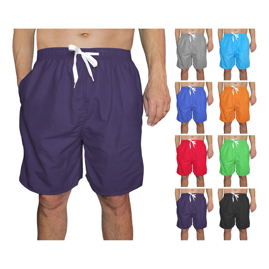 5-Pack Mens Quick Dry Swim Trunks with Pockets Solid Bathing Beachwear Flex Board Shorts Image 1