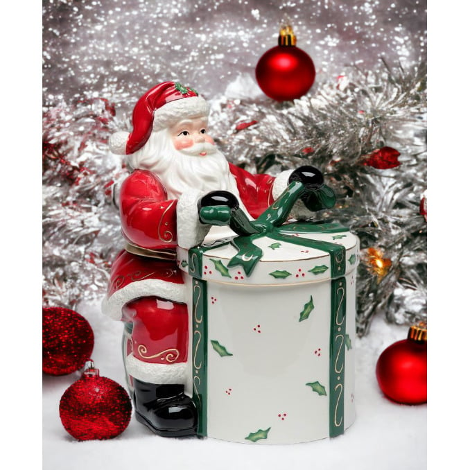 Ceramic Santa Claus Gift Cookie Jar 8.75in Christmas Image 1