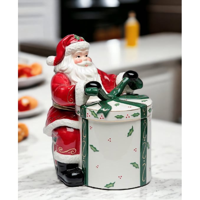 Ceramic Santa Claus Gift Cookie Jar 8.75in Christmas Image 2