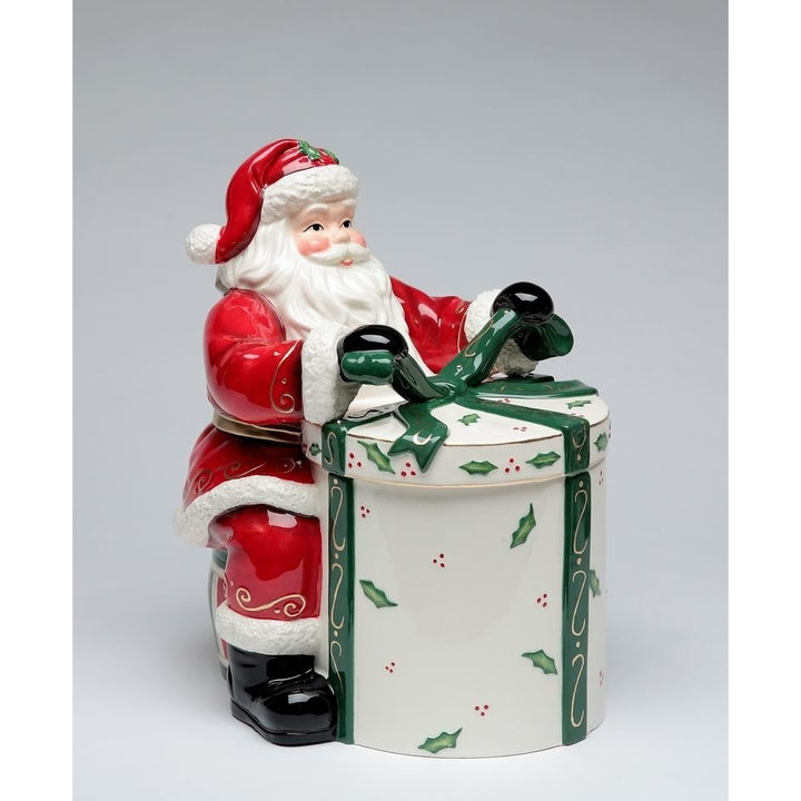 Ceramic Santa Claus Gift Cookie Jar 8.75in Christmas Image 3