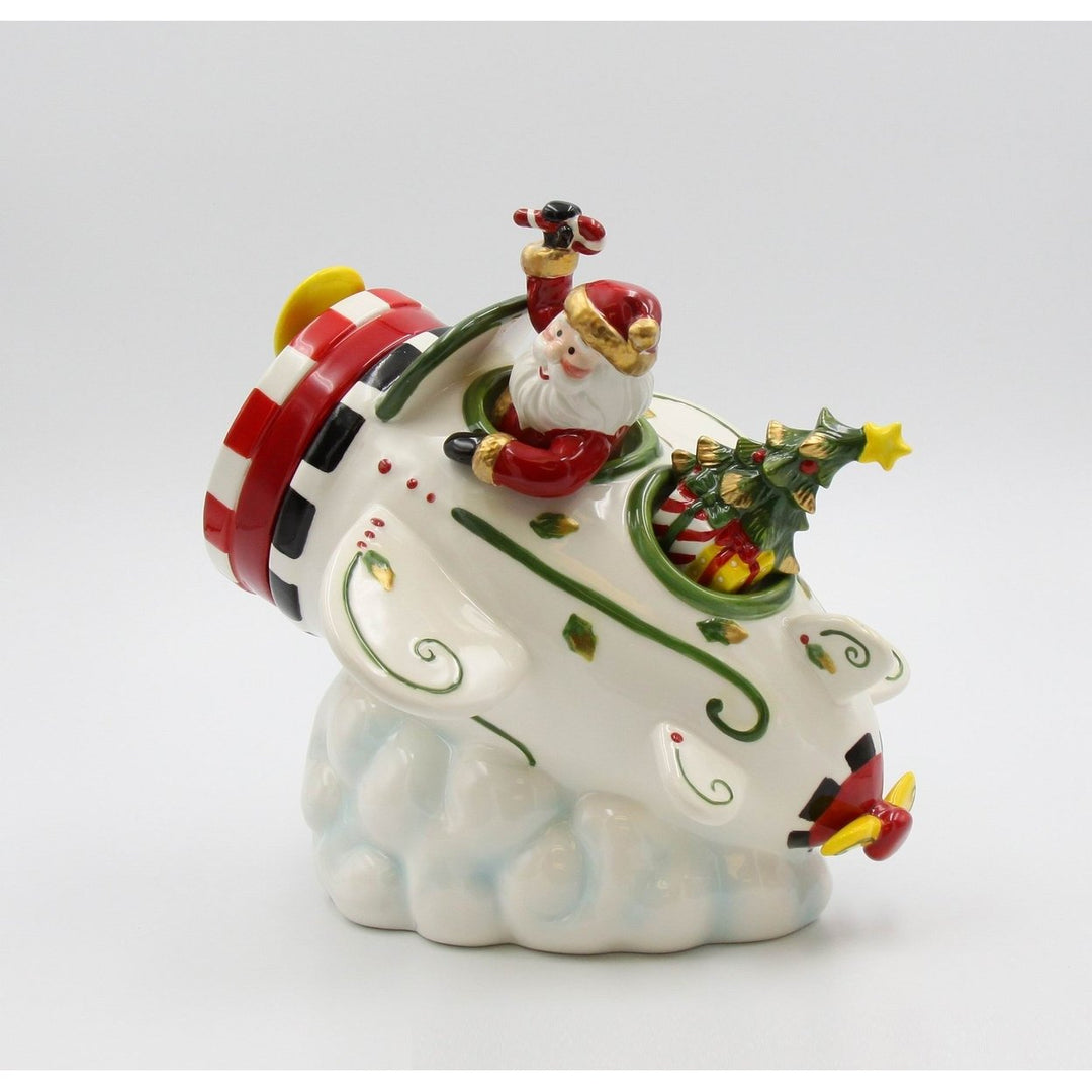 Ceramic Santa Airplane Cookie Jar 10 3/8in Christmas Home Gift Image 3