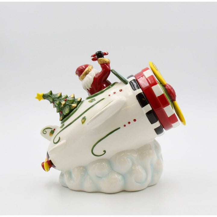 Ceramic Santa Airplane Cookie Jar 10 3/8in Christmas Home Gift Image 4