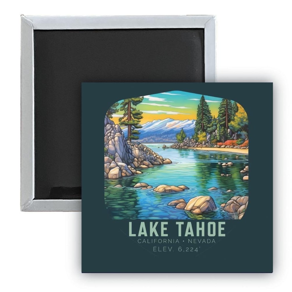 Lake Tahoe California B Souvenir 2.5 x 2.5-Inch Durable and Vibrant Decor Fridge Magnet Image 1