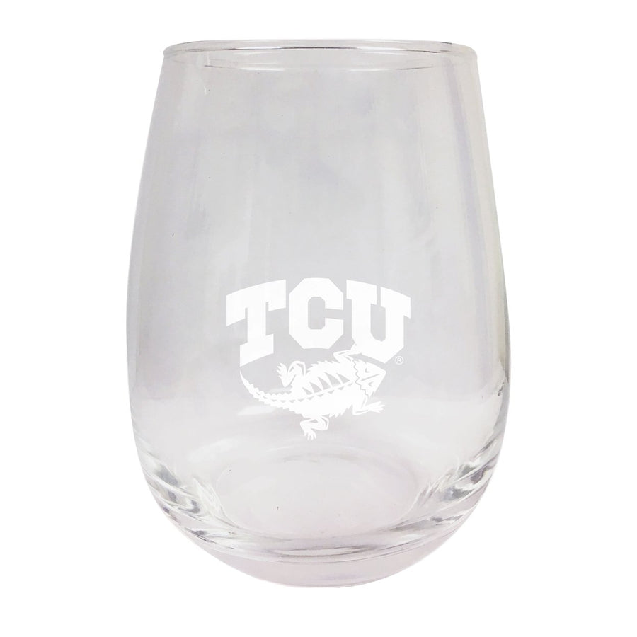 Texas Christian University NCAA 15 oz Laser-Engraved Stemless Wine Glass - Perfect for Alumni and Fans Image 1