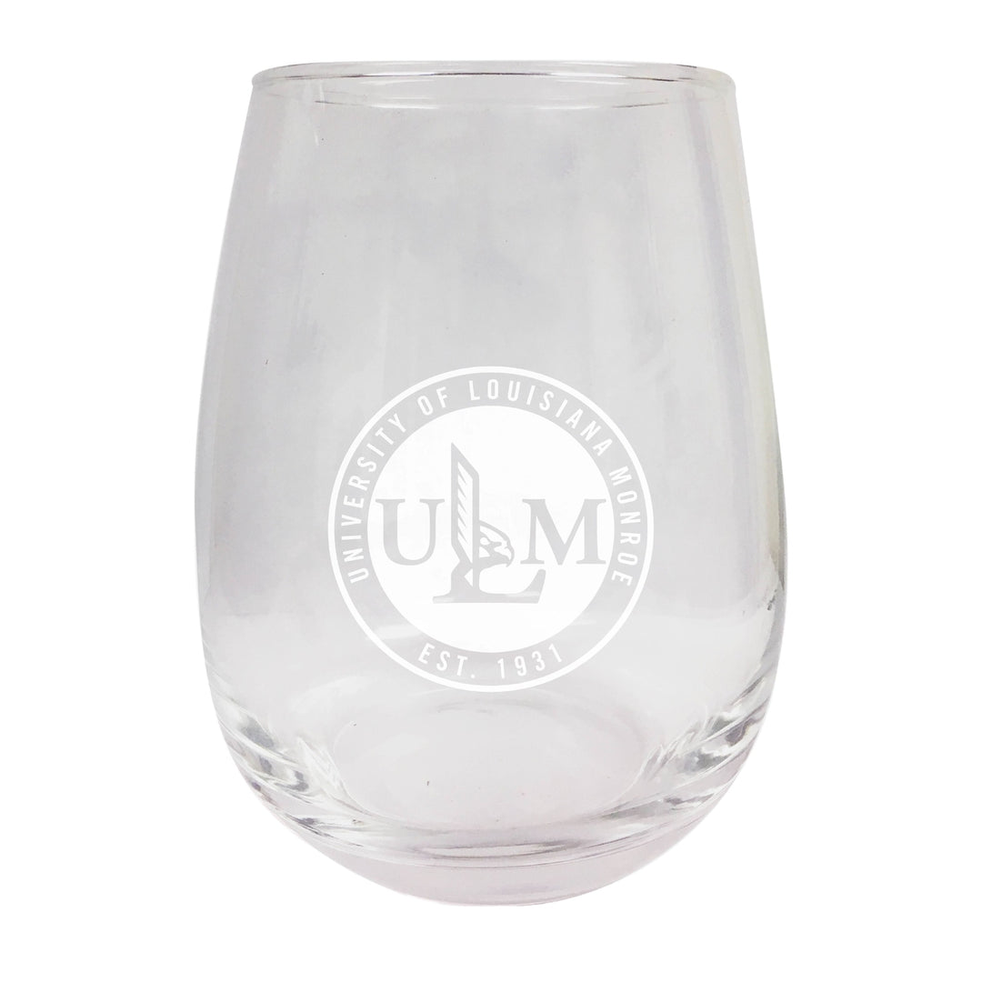 University of Louisiana Monroe Etched Stemless Wine Glass Image 1