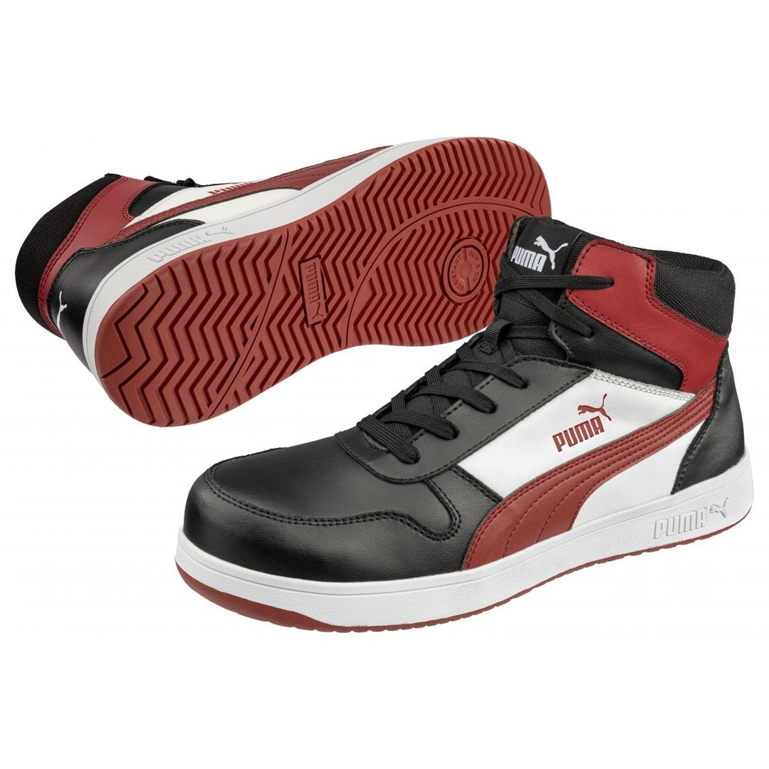 PUMA Safety Mens Frontcourt Mid Composite Toe Waterproof Work Boot Black/White/Red - 630055 BLK/ WHT/RED Image 2