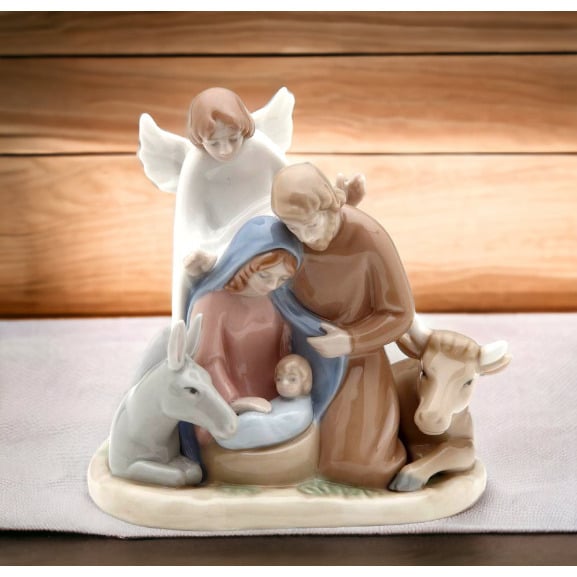 Ceramic Mini Angel Figurine with Holy Family 3.5in Religious Gift Image 2