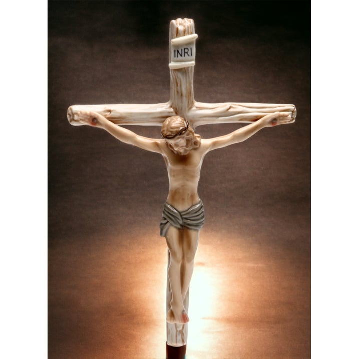 Ceramic Jesus on Cross 8.5x5.5 Religious Gift Baptism Image 1