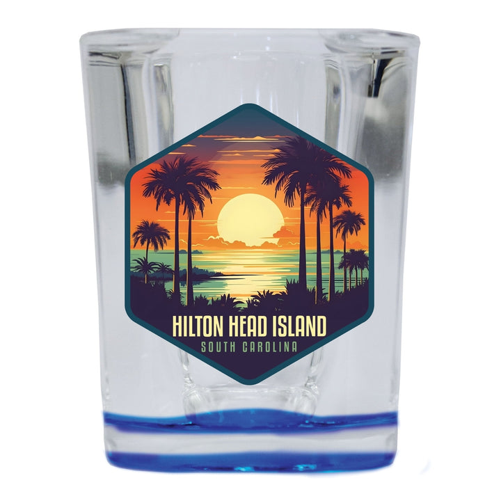 Hilton Head Island Souvenir 2.5 Ounce Shot Glass Square Blue Base Image 1