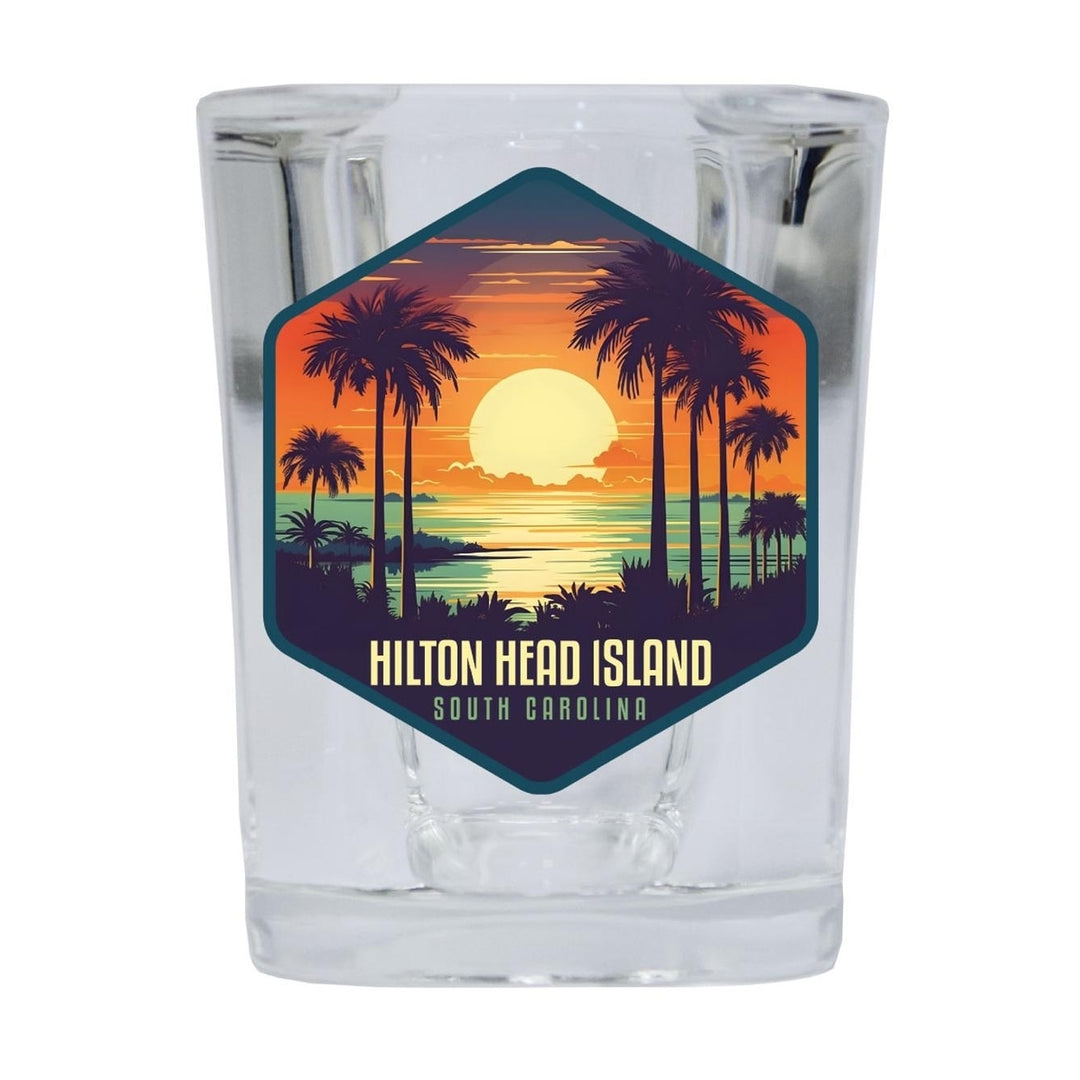 Hilton Head Island Souvenir 2.5 Ounce Shot Glass Square Blue Base Image 1