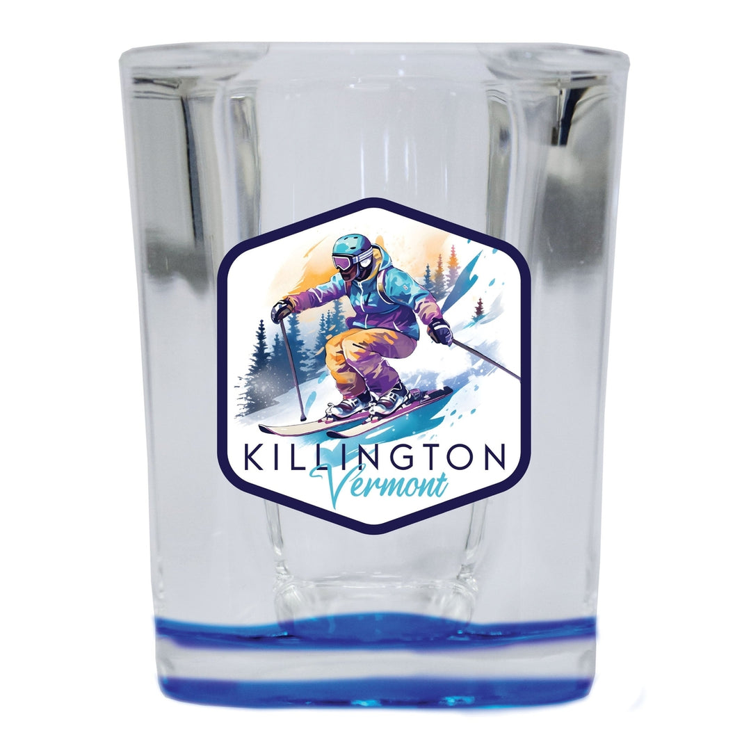 Killington Vermont Souvenir 2.5 Ounce Shot Glass Square Blue Base Image 1