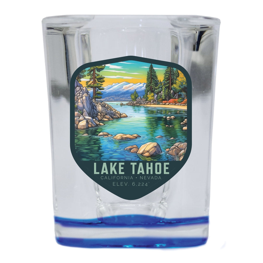 Lake Tahoe California Souvenir 2.5 Ounce Shot Glass Square Blue Base Image 1