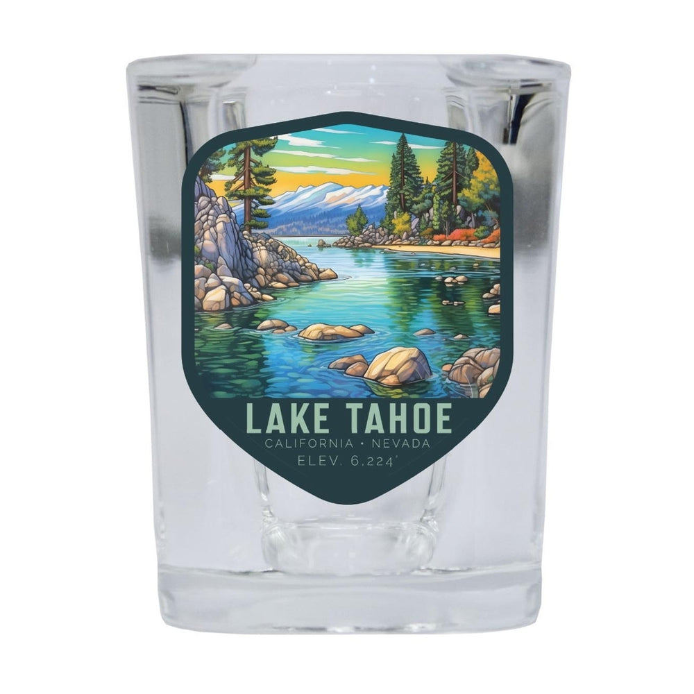 Lake Tahoe California Souvenir 2.5 Ounce Shot Glass Square Blue Base Image 2