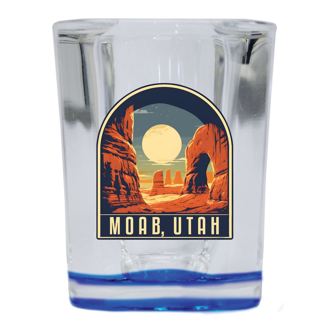 Moab Utah Souvenir 2.5 Ounce Shot Glass Square Blue Base Image 1