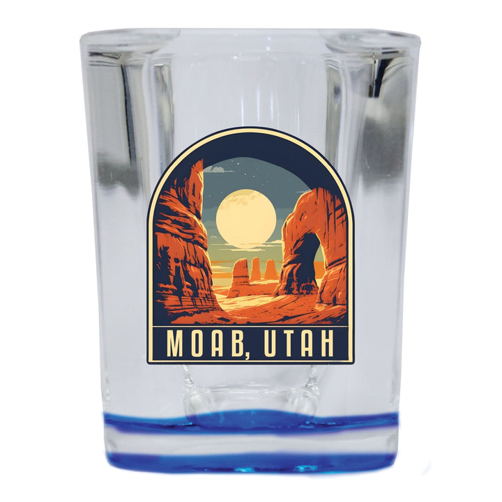 Moab Utah Souvenir 2.5 Ounce Shot Glass Square Blue Base Image 1