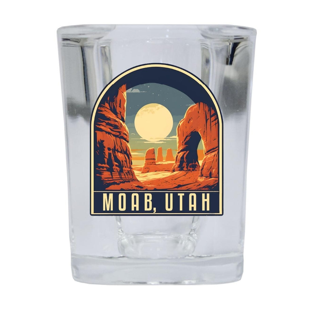 Moab Utah Souvenir 2.5 Ounce Shot Glass Square Blue Base Image 2